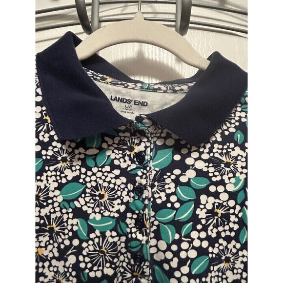Lands End Women’s LP Dandelion Floral Polo Short Sleeve Shirt 100% Cotton Petite - Picture 4 of 16